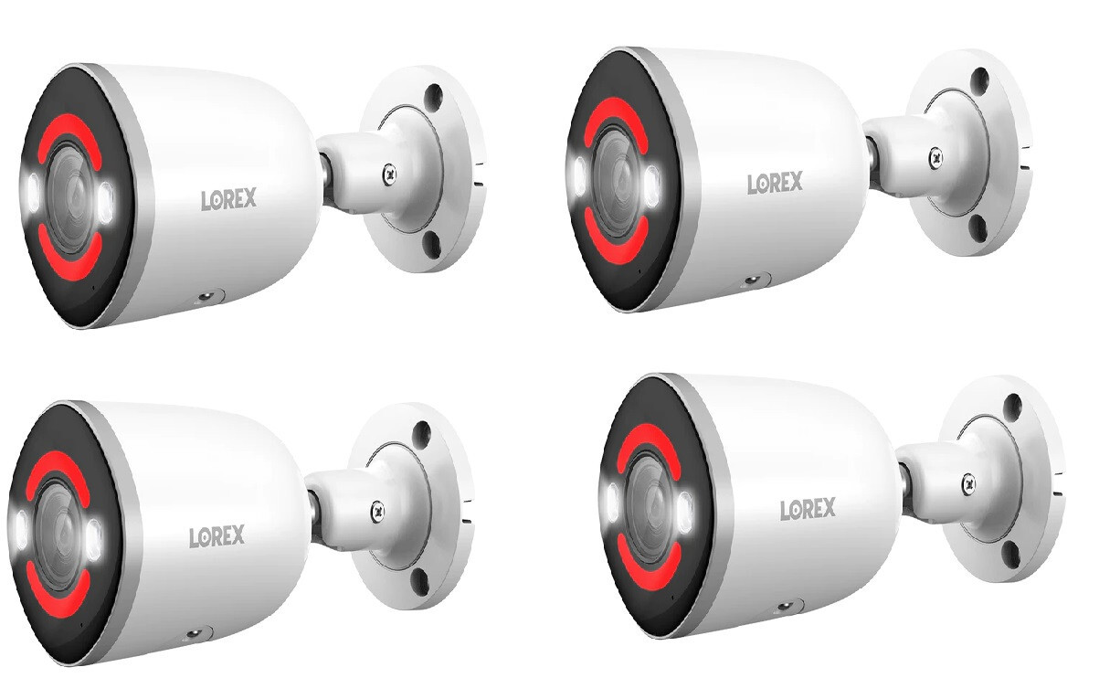 Lorex 4K Deterrence Bullet AI PoE IP Wired Lighting Cameras 4-Piece E895AB