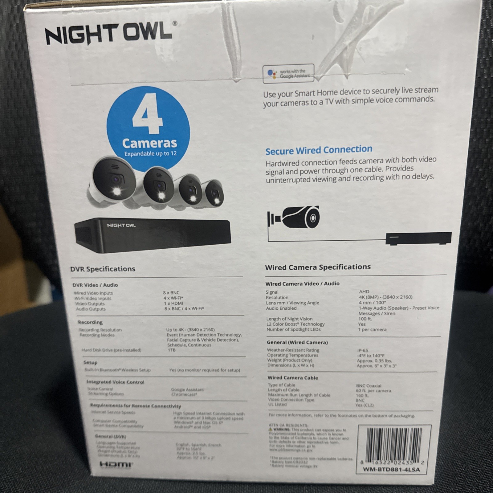 Night Owl UHD 1TB HDD 8 Channel 4K Bluetooth Camera System White WM-BTD881-4LSA