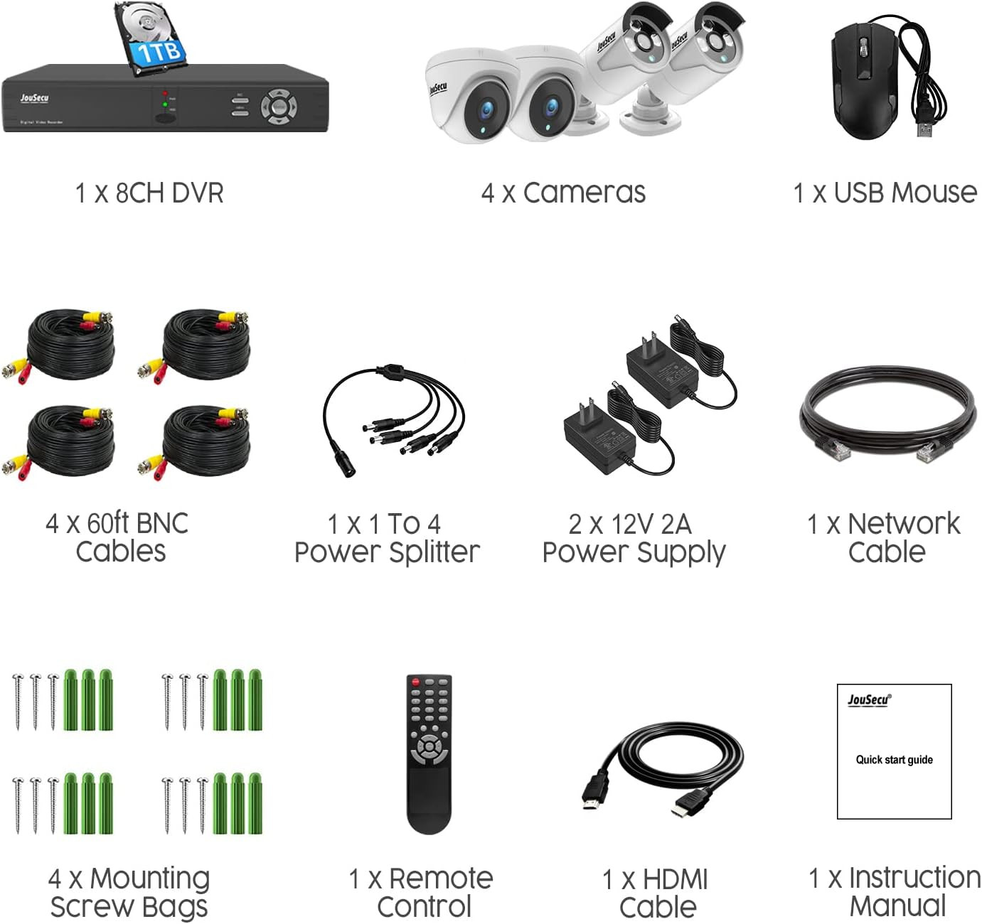 8CH Home Security Camera System with 1TB HDD, 5MP Lite DVR, 1080P Indoor/Outdoor