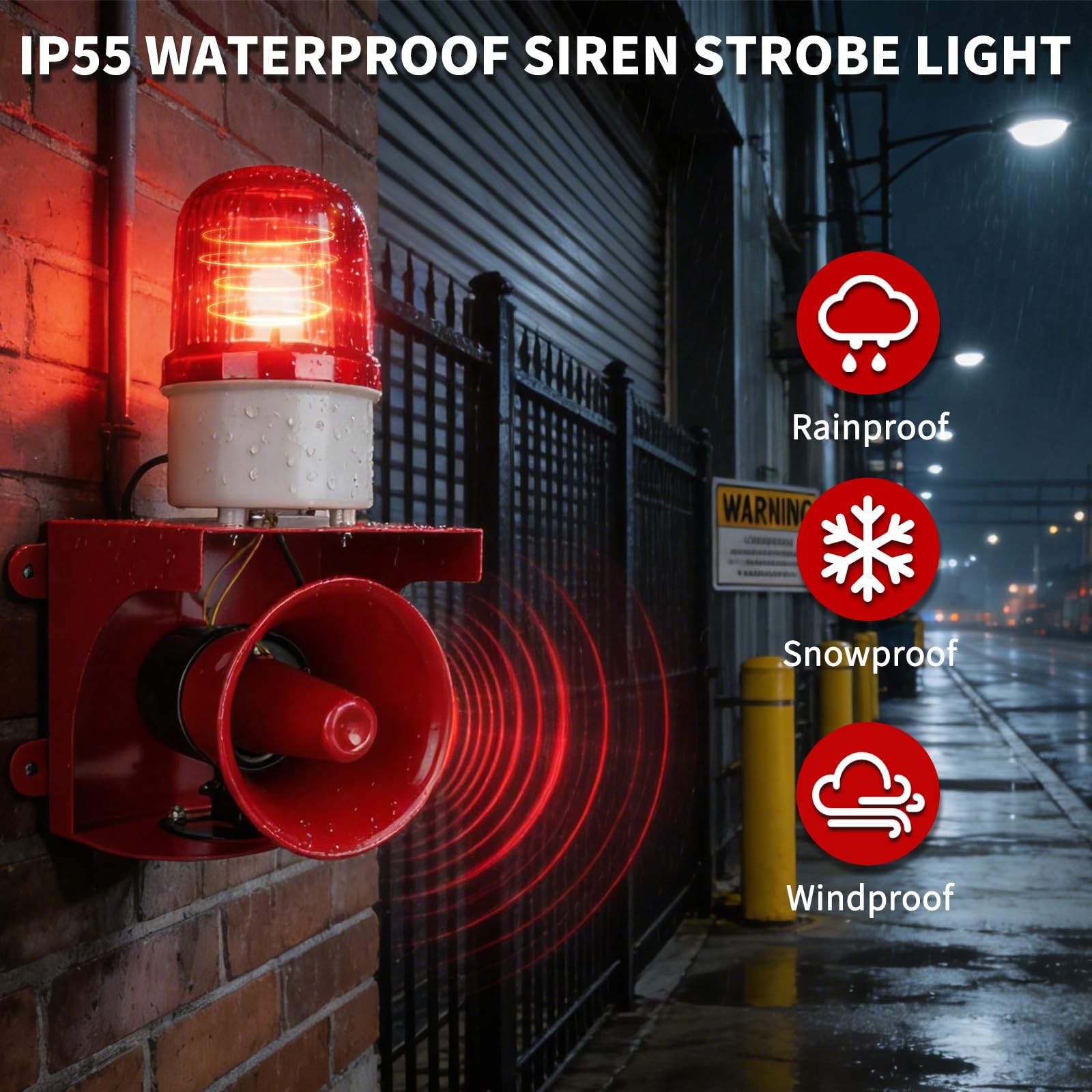 AC110V Industrial Siren Alarm Strobe Light-120dB Loud Horn&Red Beacon Warning…