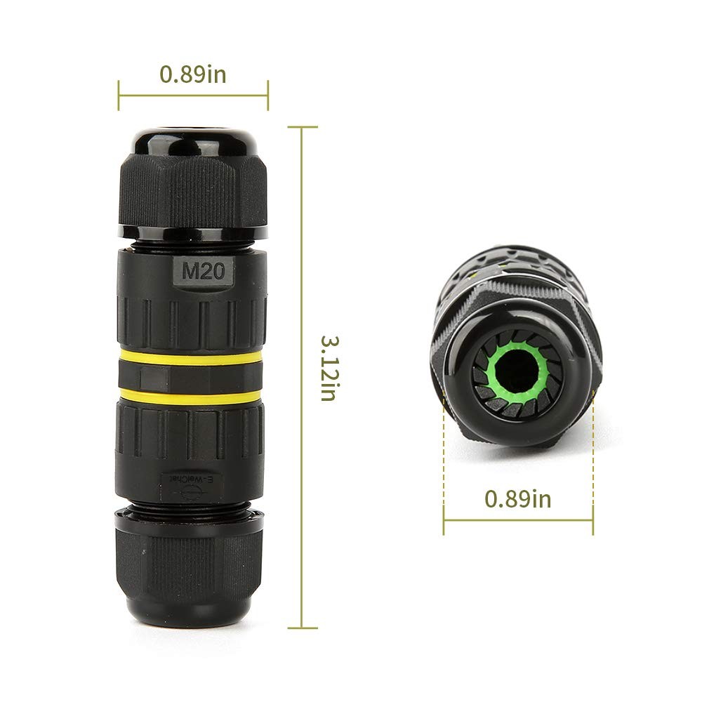 3 Pole Wire Connector Waterproof IP68 External Electrical M20-3Pin, Black