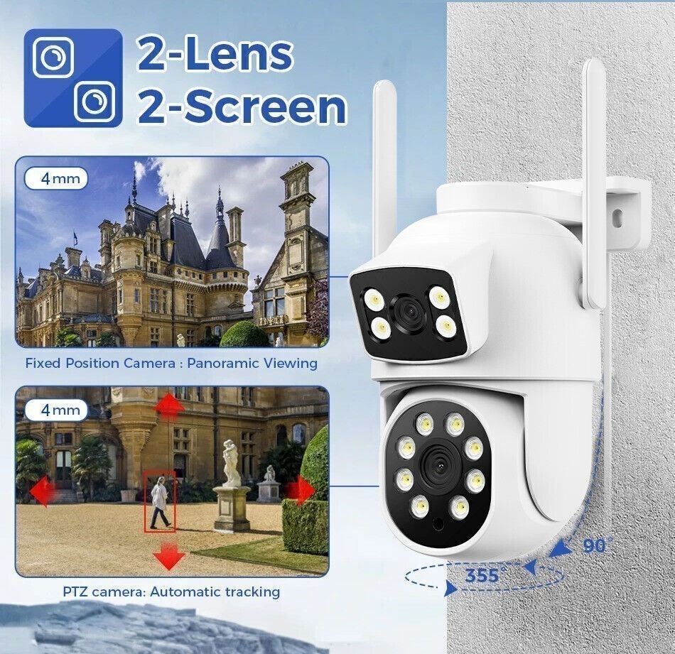 360° PTZ Wireless CCTV System 2-Way Audio IP Camera 10CH NVR Wifi Security 2-Len