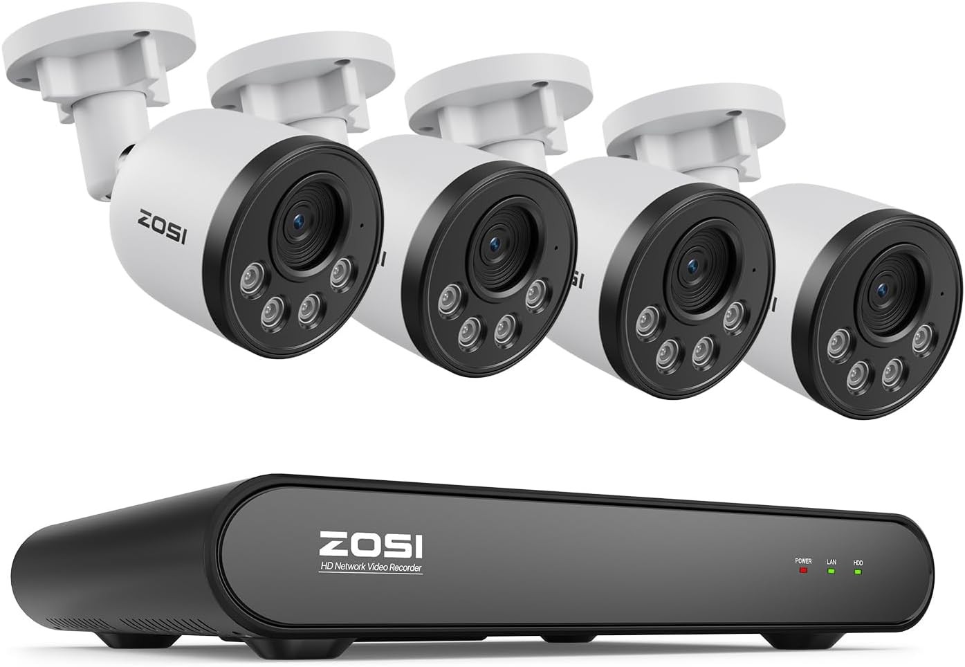 ZOSI 8CH 5MP PoE NVR Security Camera System with Audio 4-Pack 4MP Outdoor/Indoor