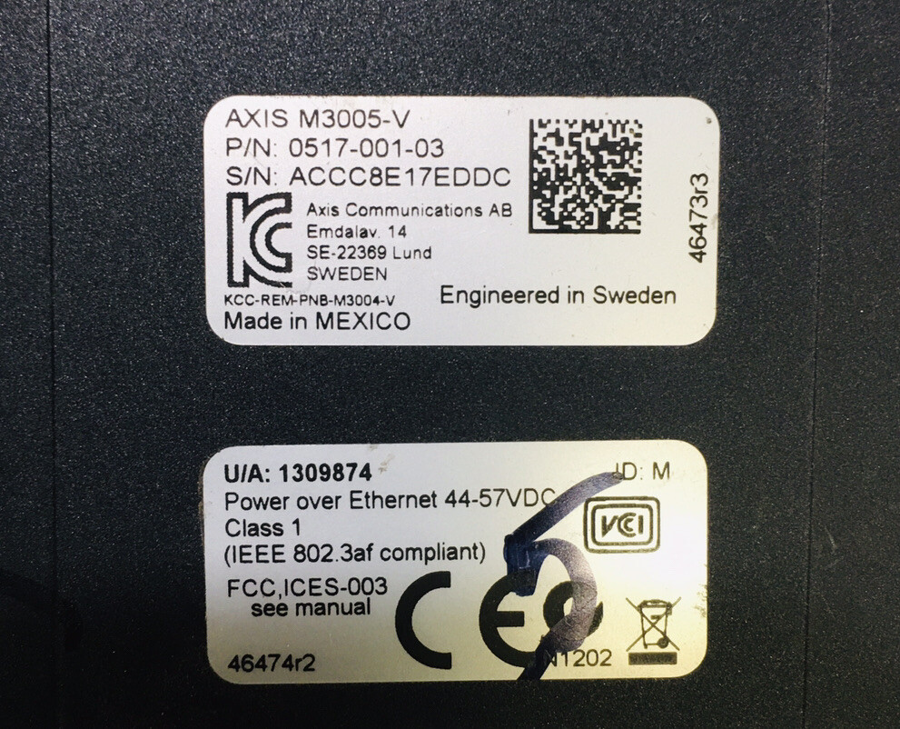 Axis M3005-V 2mp IP Network Poe Fixed Mini Dome Camera 0517-001