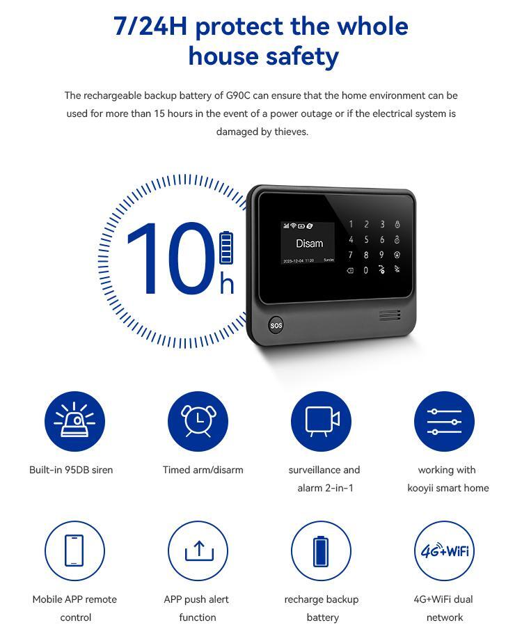 4G WiFi Wireless Home Alarm System Host with LCD touch screen keypad G90C