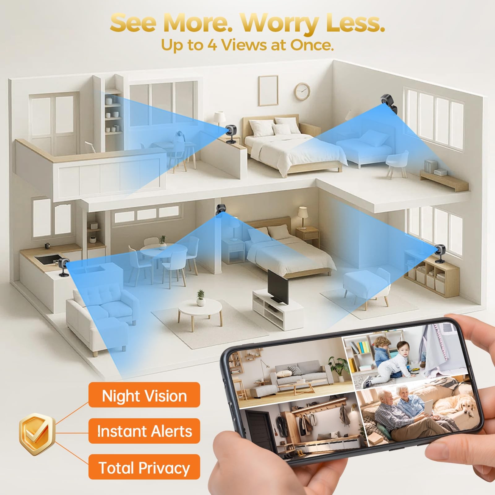 ZEEPORTE 2K Indoor Cameras for Home Security – Baby Monitor and 2-Pack, Black