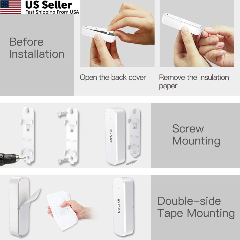 Door Chime When Opens, Opened Alarm for 1 Receiver+2 Sensor, White