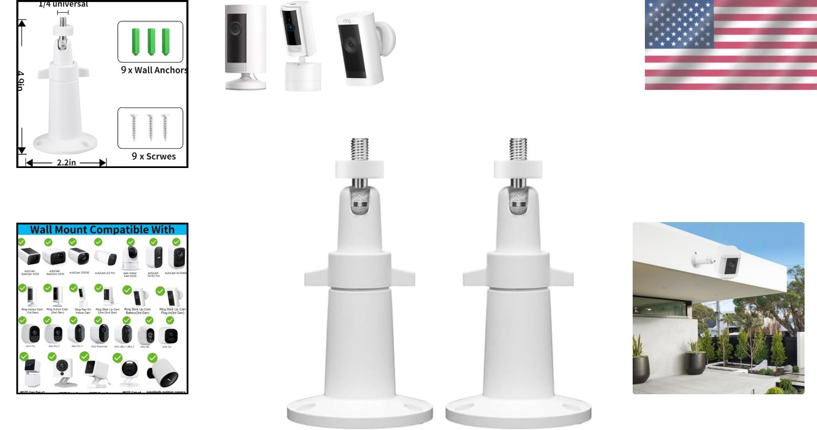 2 Pack Universal Camera Wall Mounts – Adjustable & Waterproof for Arlo & Ring