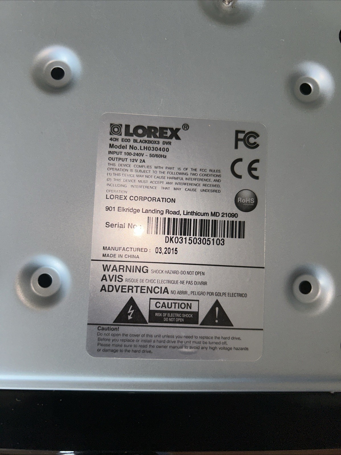 Lorex Security System HDD LH030400 4 Channel Network H.264 DVR-
