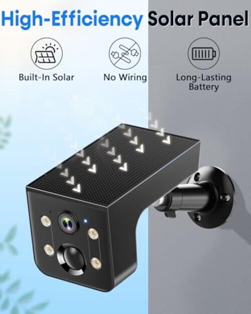 Wireless Security Camera Solar Outdoor: 2K HD Solar Powered Single Pack Black