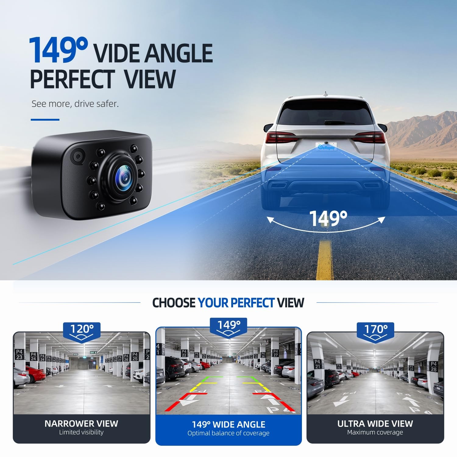 eRapta Backup Camera, AHD & CVBS License Plate Rear/Front View Dark Black