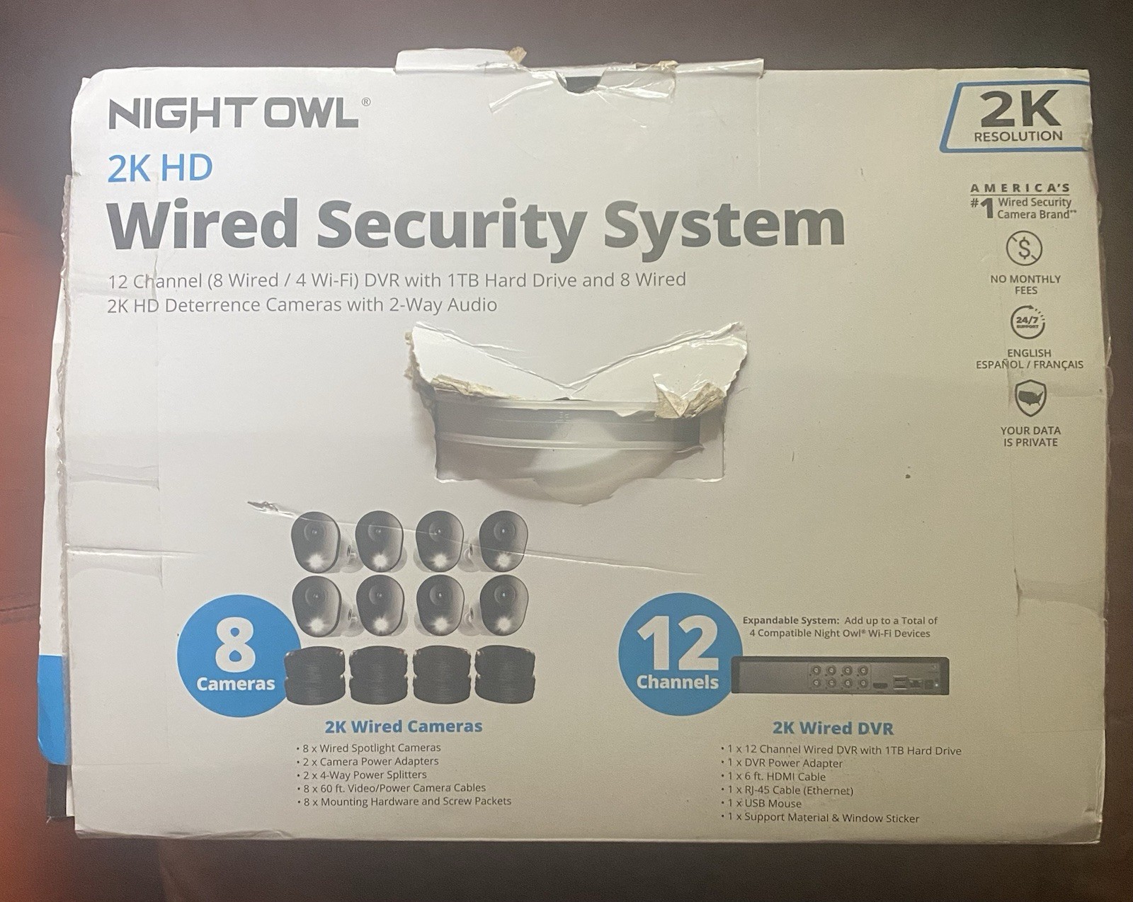 Night Owl FTD4-81-8L 12 Channel 8 Camera Wired 2K 1TB DVR Security System