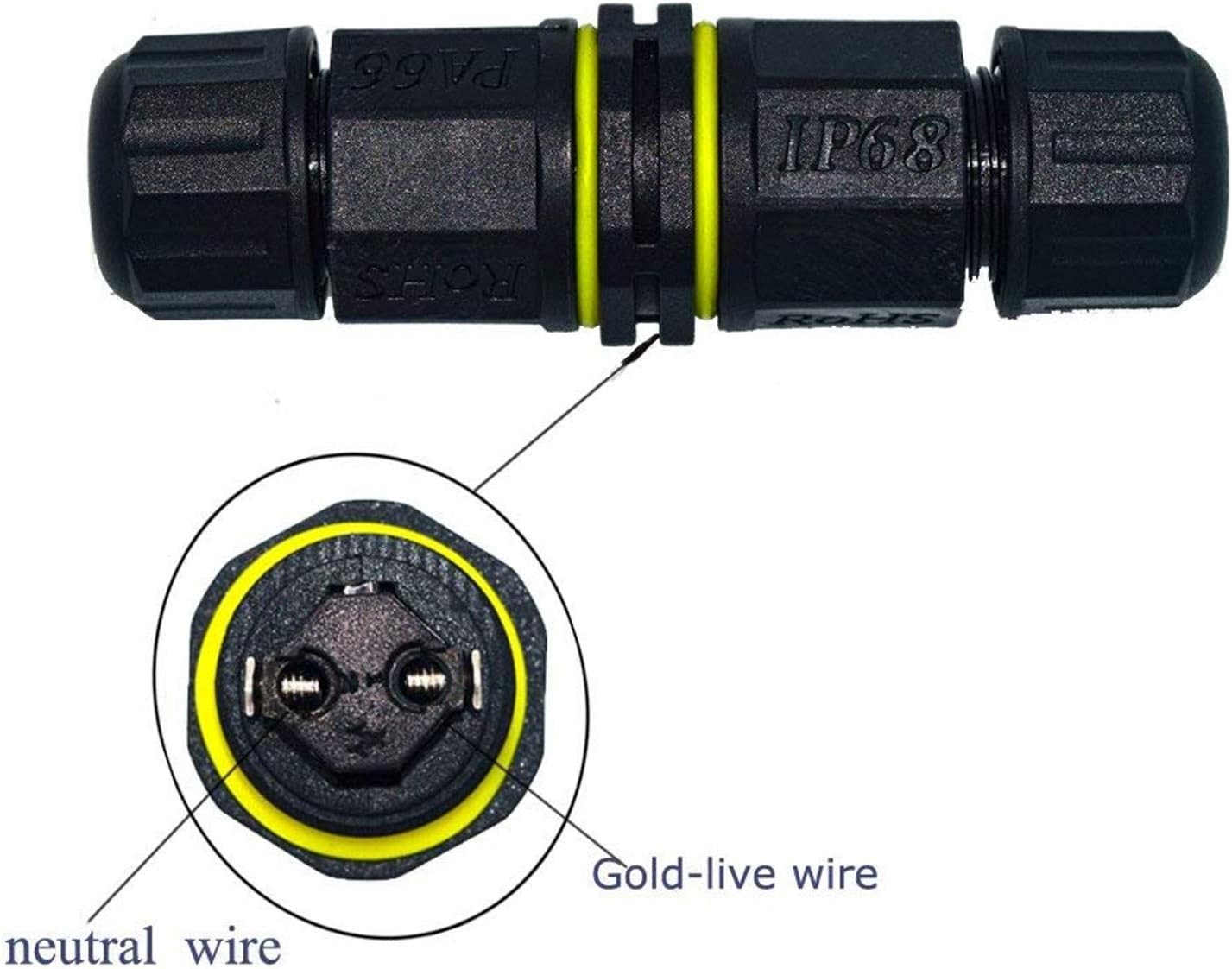 Junction Box Outdoor Waterproof IP68 Electrical Cable Connector 2 Way black
