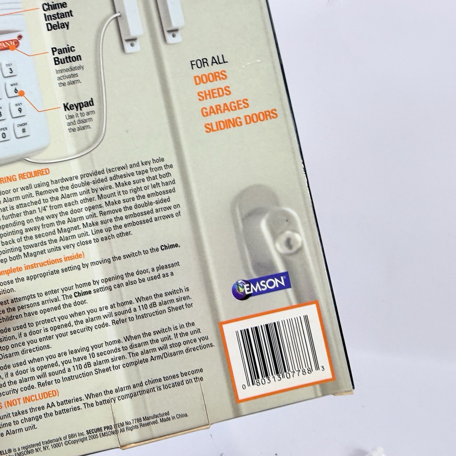 Bell and Howell Secure Pro Keypad 110 Alarm System Model 7788 Panic Button NEW