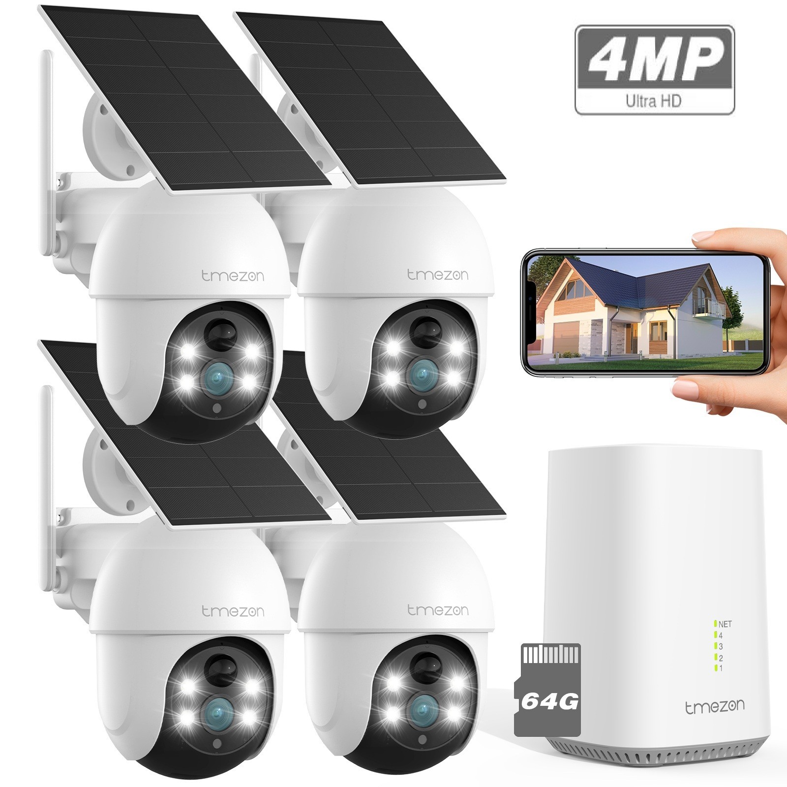 4MP Solar&Battery Wireless Security Camera System WiFi Outdoor Home 12” Monitor
