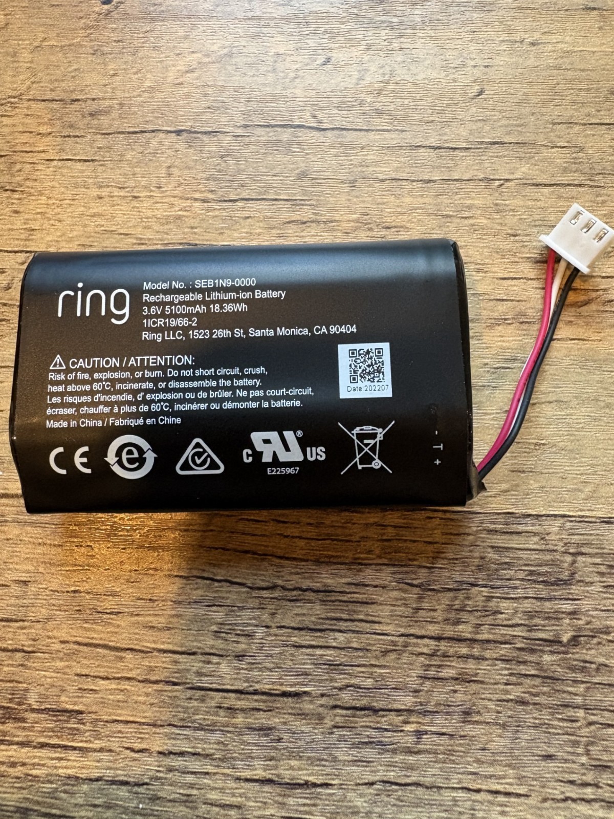 Ring alarm base station battery – used