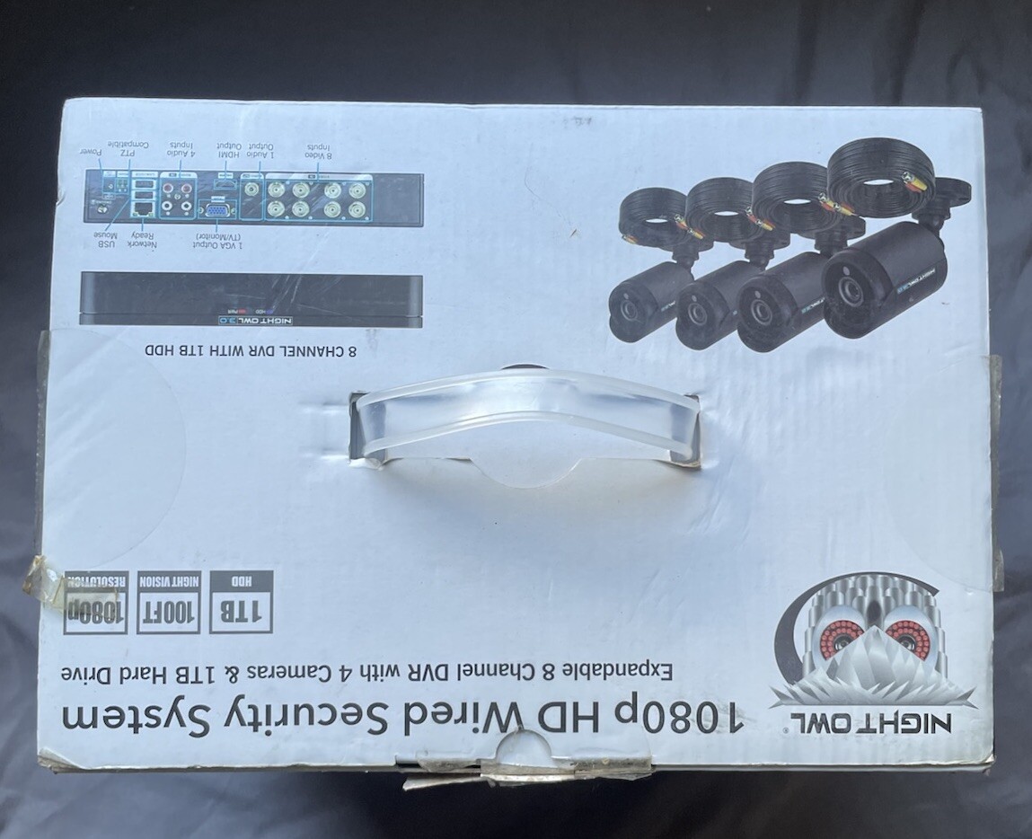 New Open Box 1080 HD Wired Security System 4 Cameras 1tb Hard drive 8 Channel