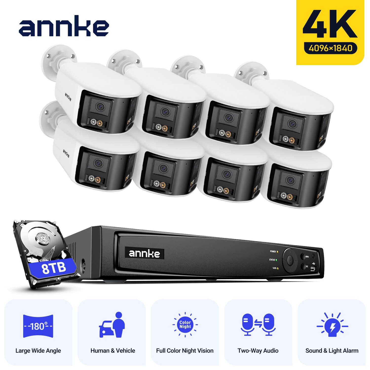 ANNKE 8CH 12MP NVR 4K Dual Lens POE Security Camera System AI Color Ngiht Vision