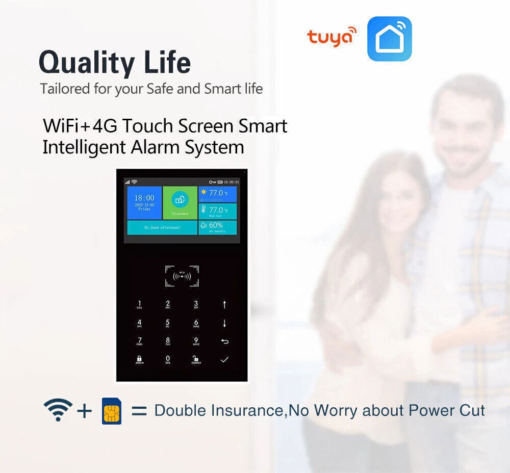 Tuya WiFi+4G GSM SMS Wireless Home Security Alarm System+Amazon Alexa+Google