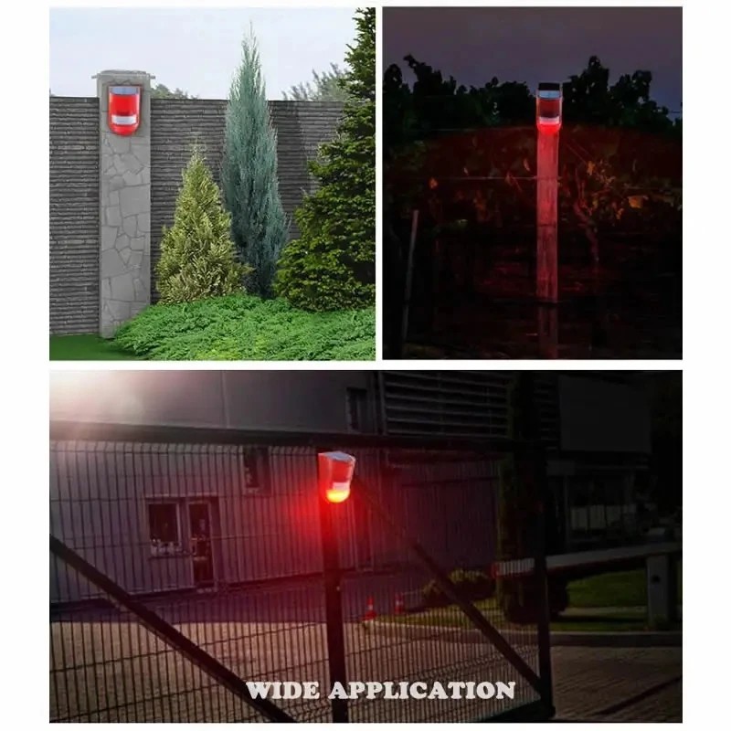 Solar Alarm LED Light Solar Strobe Light Wireless Motion Sensor Detector Outdoor