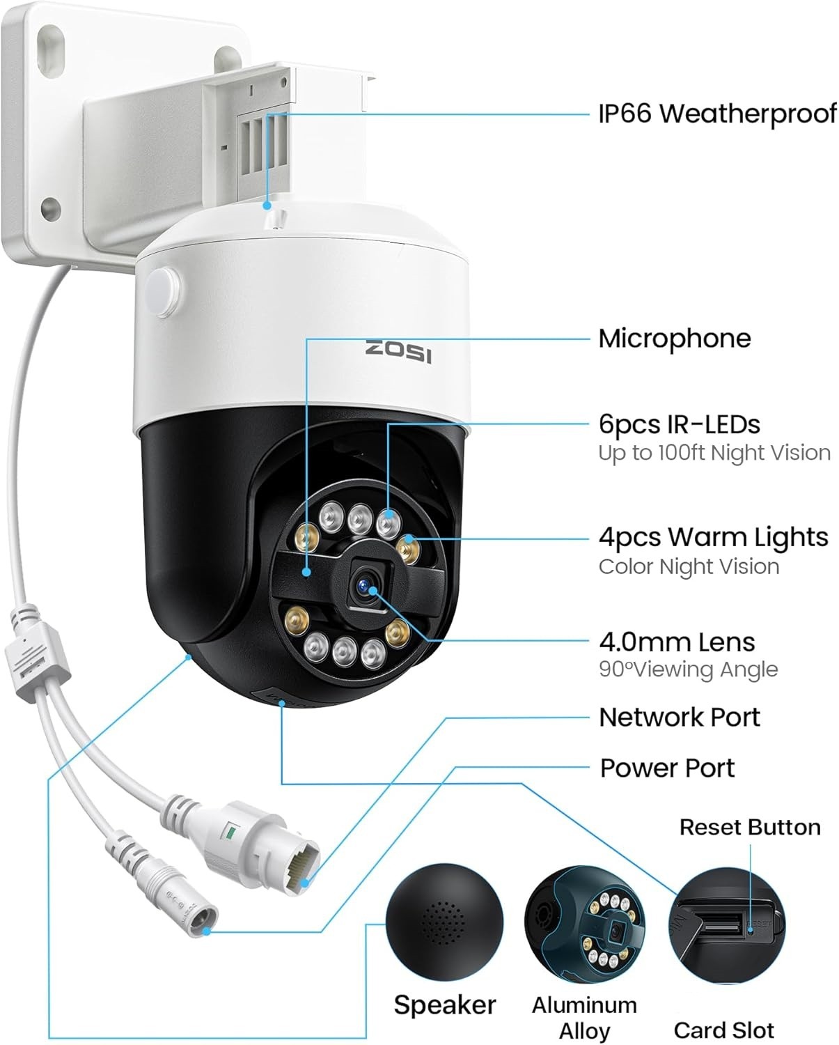 ZOSI 5MP/4K POE Security IP Camera Audio Auto Track Color Night Vision AI Detect