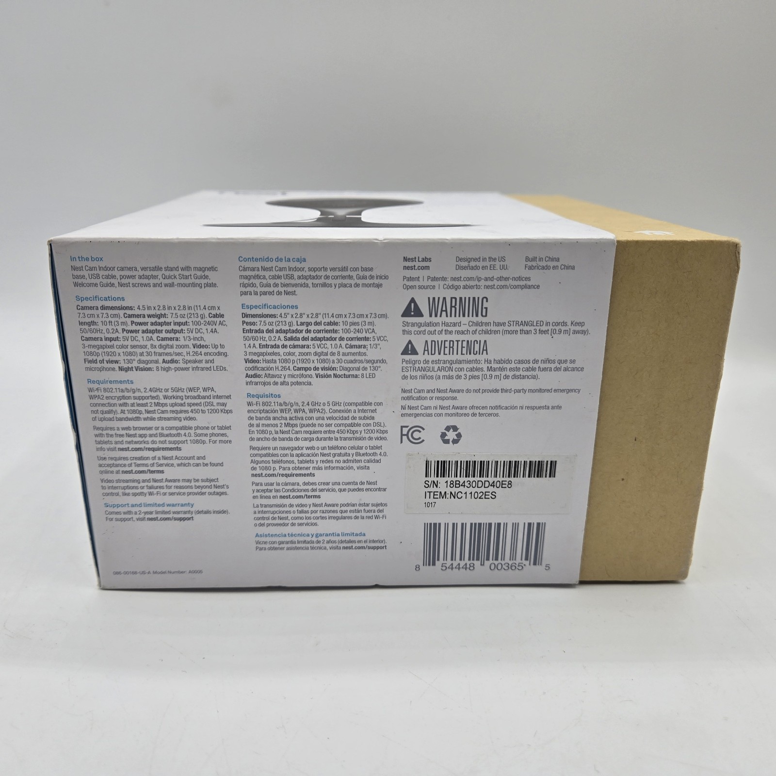 New Open Box Google Nest A0005 NC1102ES Cam Indoor Security Camera 1st Gen – NIB