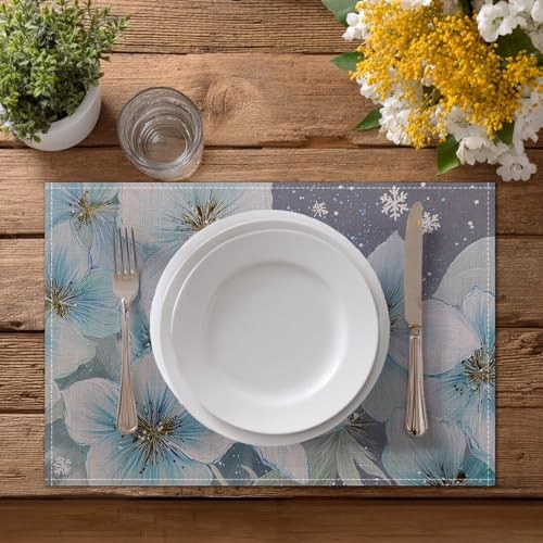 Placemats Set of 4 12×18 inch Blue Floral Table Mats for Dining Table Color*13