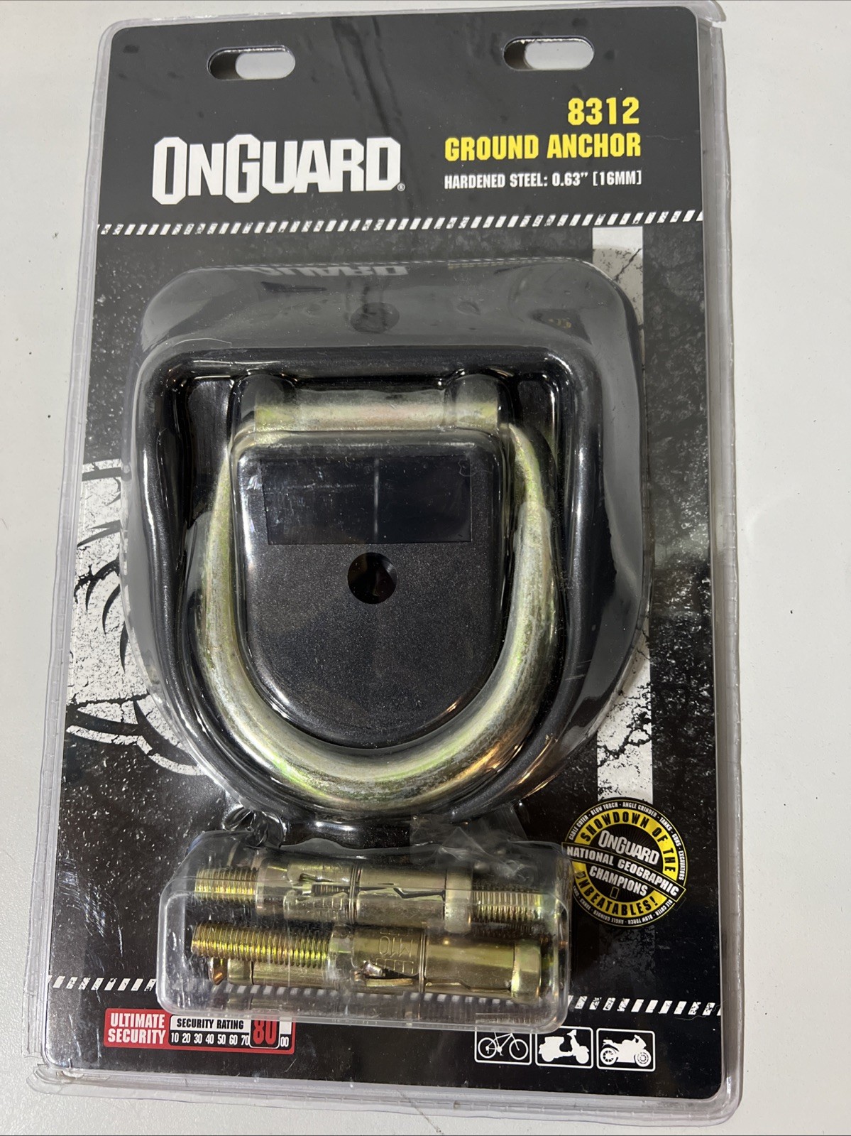 OnGuard Locks Ground Anchor Gold 8312 Hardened Steel 16mm Anchor Point For Dyno