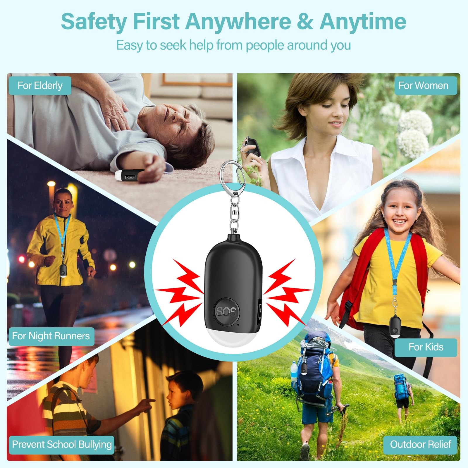 Personal Safety Alarm for Women, 2 Pack Rechargeable 130dB Self Defense Alarm…