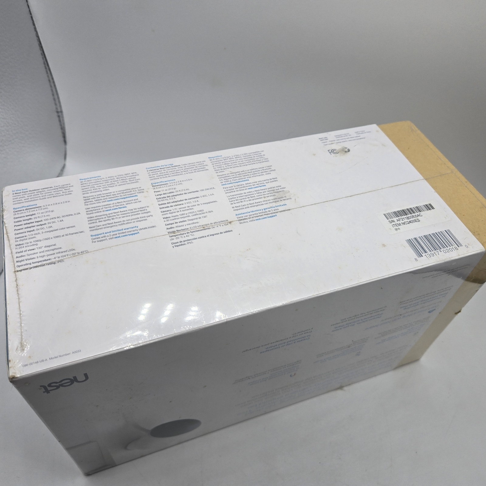 New Sealed Nest Cam Wired Outdoor 1st Generation A0033 NC2100ES 2-Pack