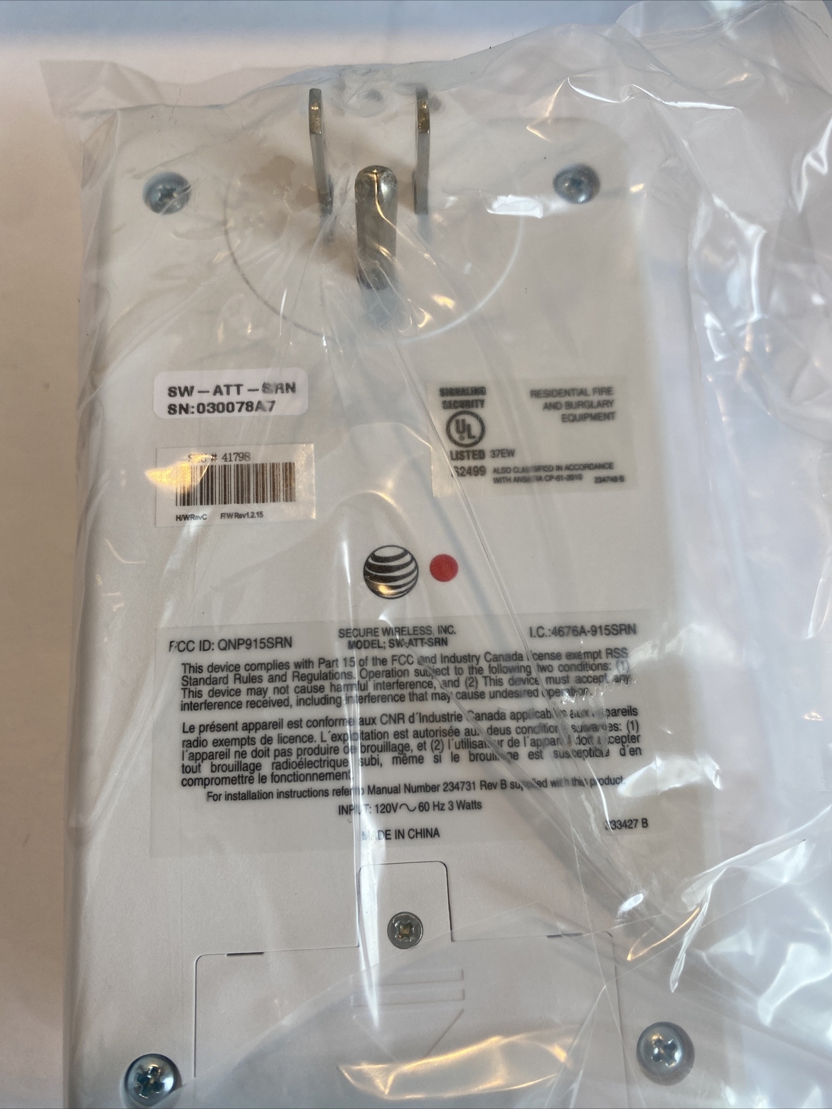 AT&T Wireless Indoor Alarm Siren 41798 – DC100 Compatible – New Open Box