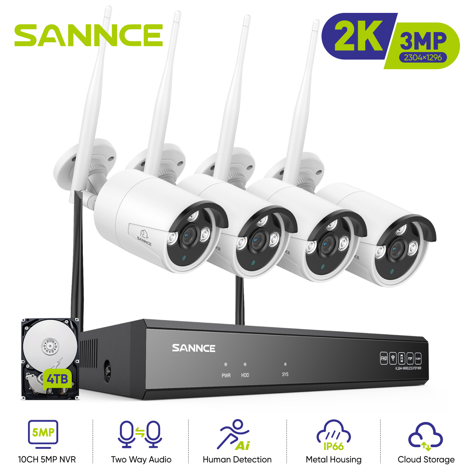 SANNCE 3MP Security Camera System Wireless Outdoor Wifi Audio CCTV 8CH 5MP NVR