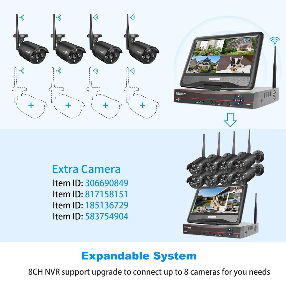 Security Camera System 4Pcs Wireless Wi-Fi With Audio Recording Nightvision Wate