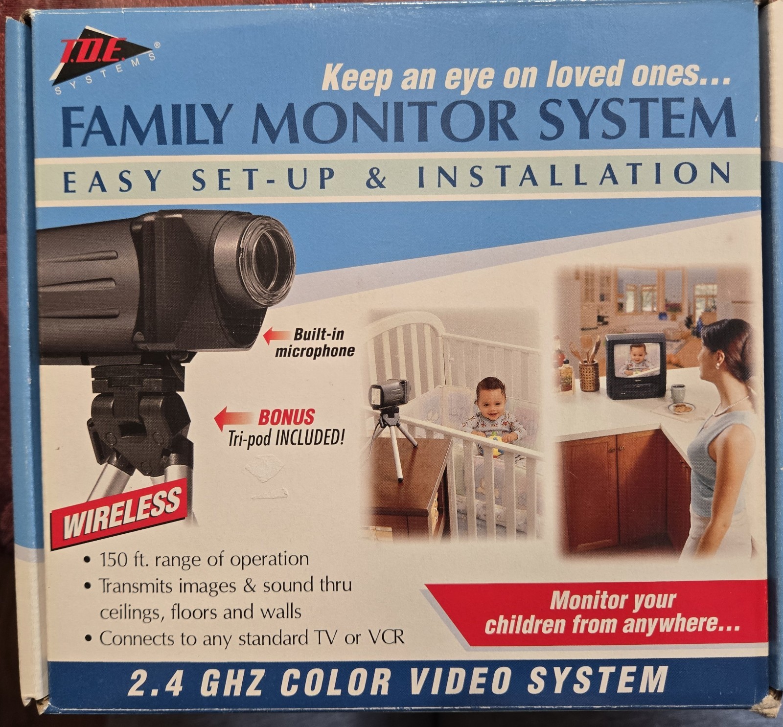 TDE Systems Family Monitoring System 2.4 GHZ Color Video System Untested New Box