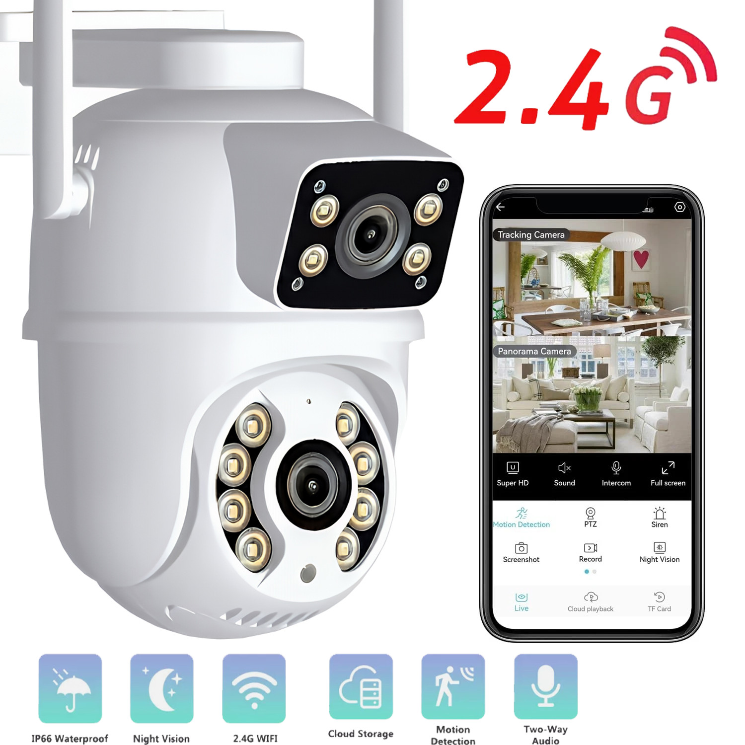 Wireless IP WIFI Camera Outdoor CCTV PTZ Smart Home Security IR Cam Dual lens