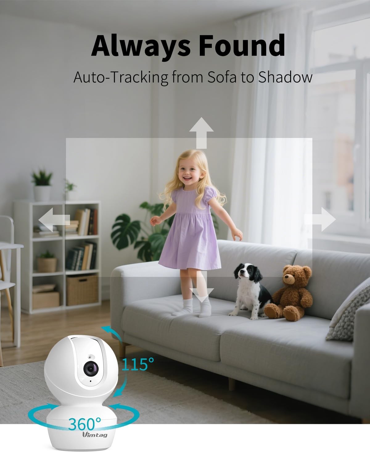 VIMTAG 4MP 5G Security Camera Indoor, Pet with Speaker for 2.5K White