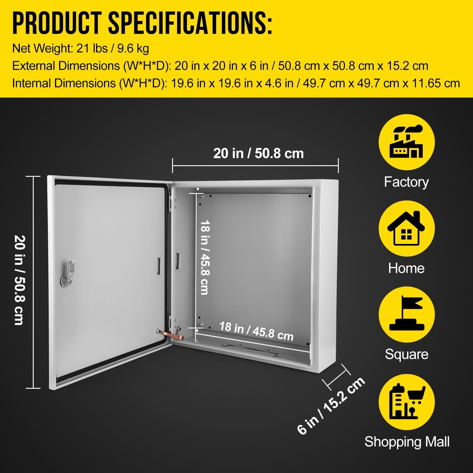 Outdoor Electrical Box, 20x20x6 Steel Junction NEMA 20x20x6, Gray white