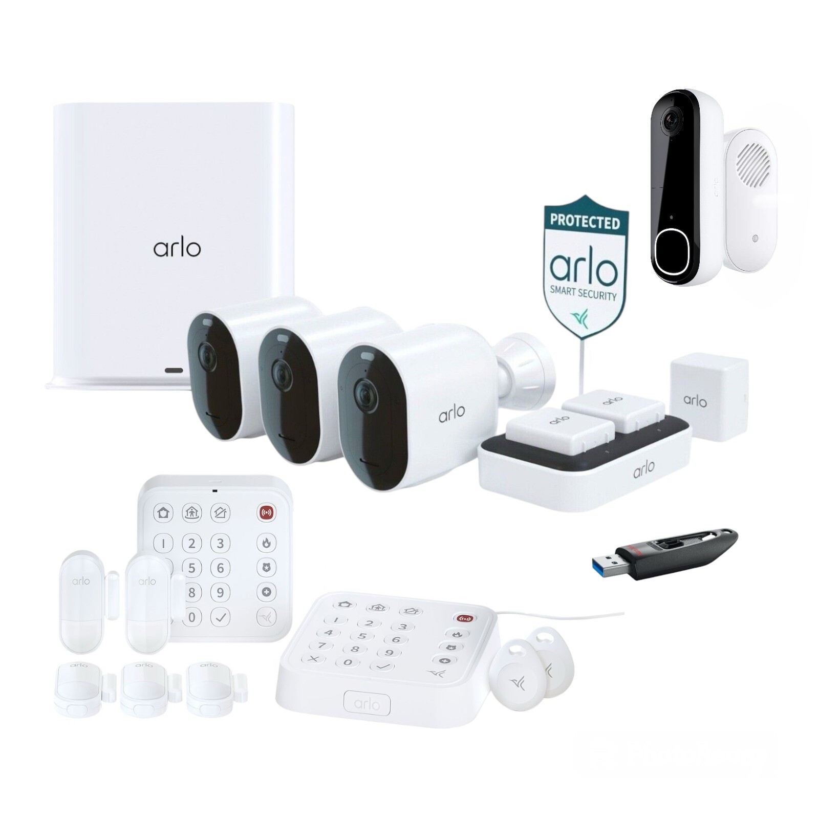 Arlo Pro 5S Wireless 2K 4 Camera Security System with Keypad Sensors an SmartHub