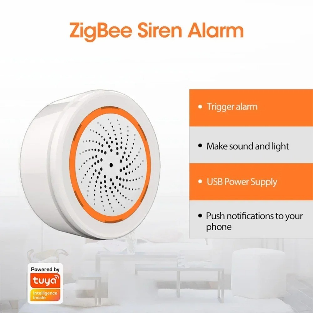 Haozee Tuya ZigBee Smart Siren Alarm 90dB Home Security Light Sound