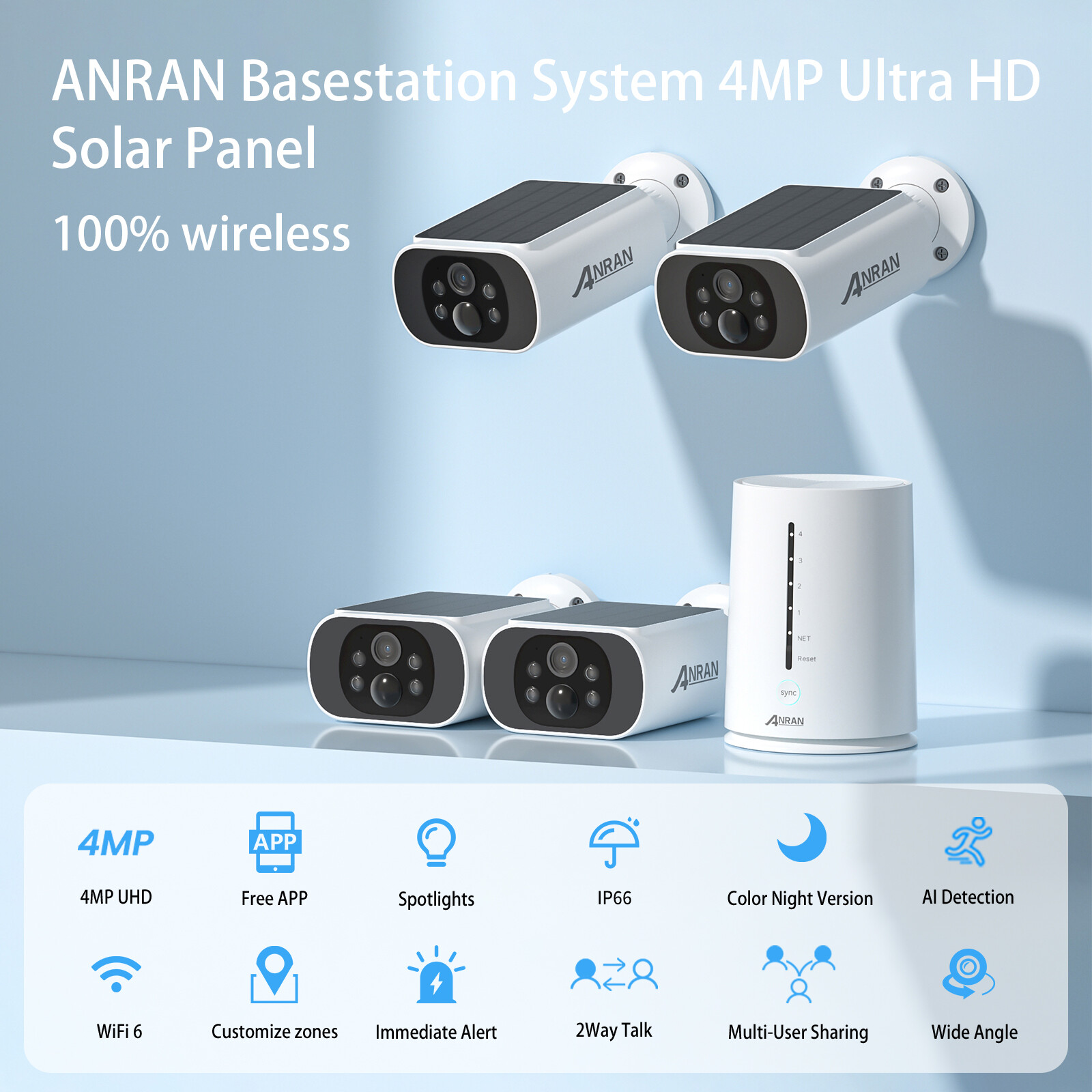 ARCCTV Outdoor Security Camera System Solar 4MP Battery Wireless 2Way Audio 5GHZ