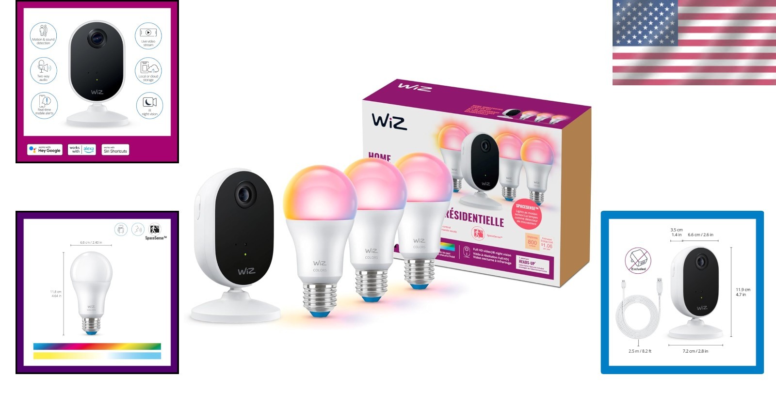 WiZ Indoor Security System: 1080p Camera & 3 Color LED Smart Bulbs for Safety