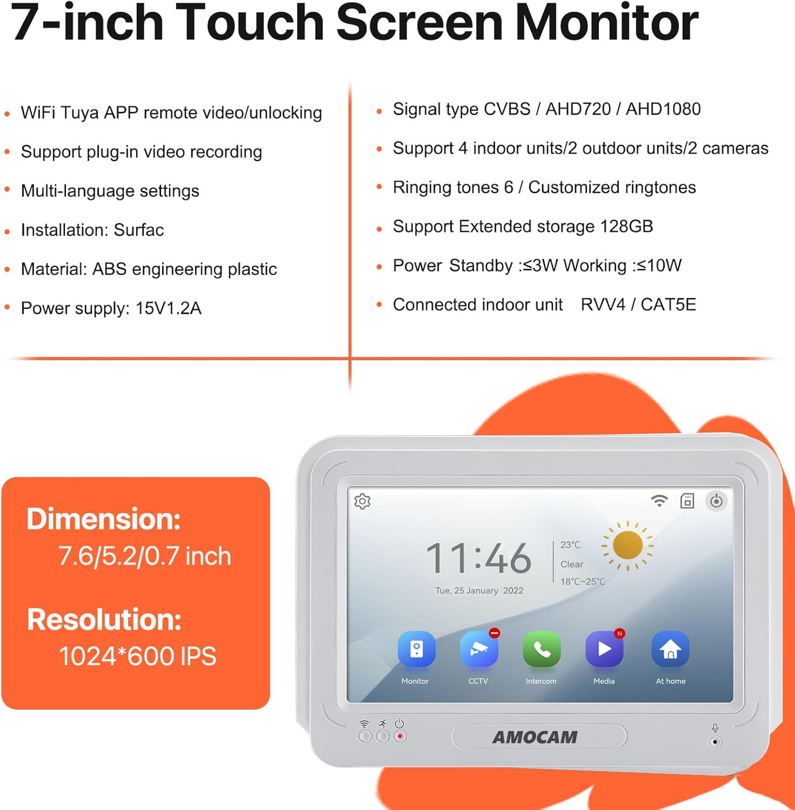 Wireless WiFi Video Doorbell with 1080P Camera and 7 Inch Touch Screen Monitor