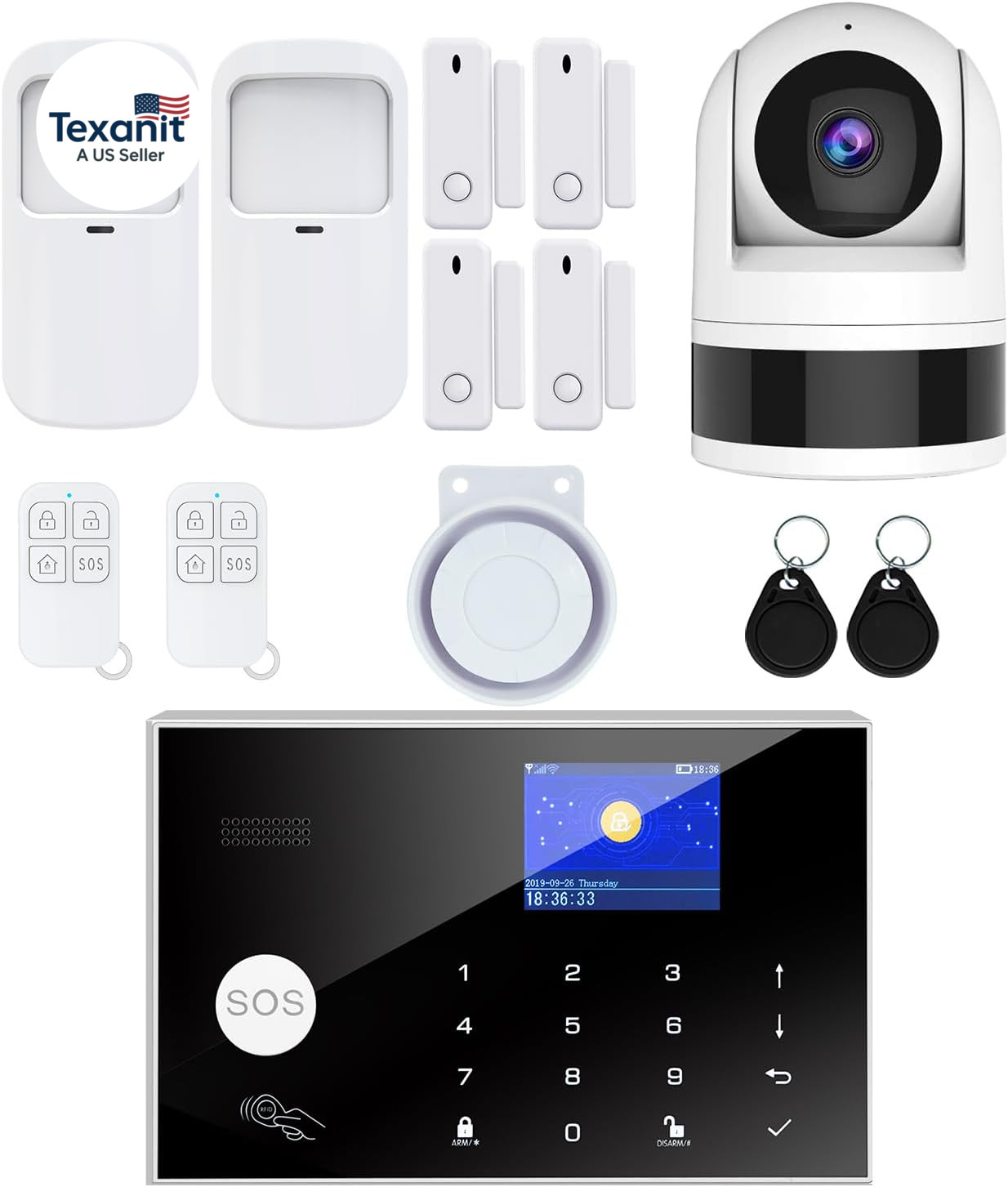 Wireless Home Alarm System, 13Pcs GSM SMS 2G Wifi Full Burglar Alarm System, Sir