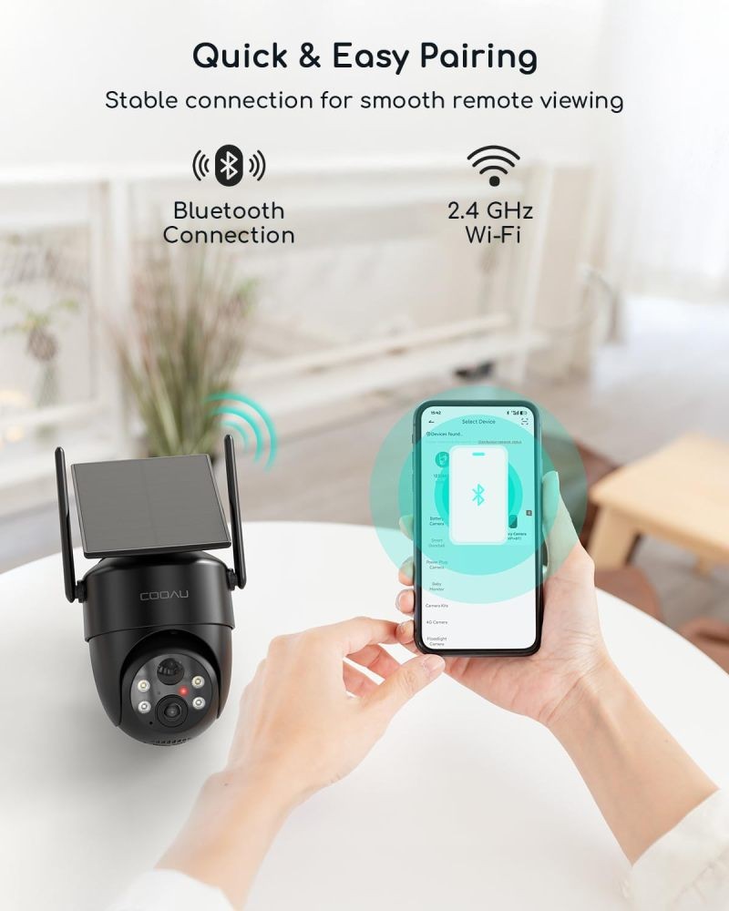 COOAU 2K 360° Solar Security Cameras Wireless Outdoor, AI smart Detection,IP66