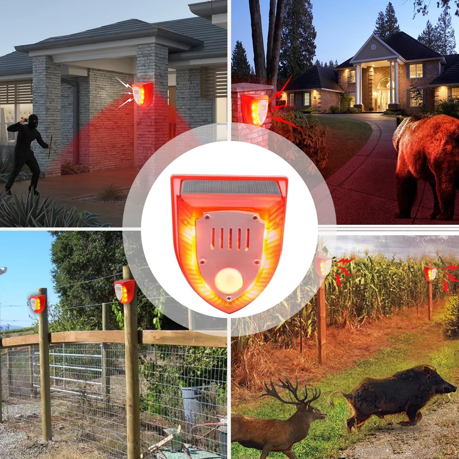 Solar Outdoor Motion Sensor Alarm 129db Dog Barking & Gunshot Sound,Loud Moti…