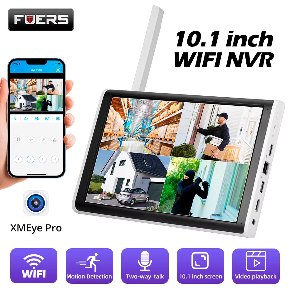 H.265 10.1inch LCD Screen 8CH Wireless NVR Security Outdoor Camera WIFI System K