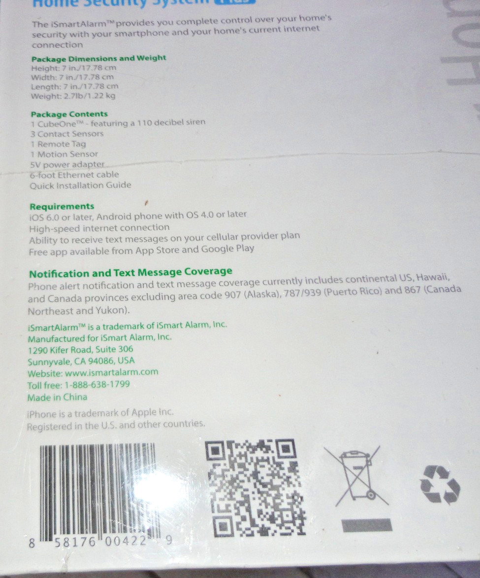 New / iSmart Alarm Home Security System PLUS / SEALED
