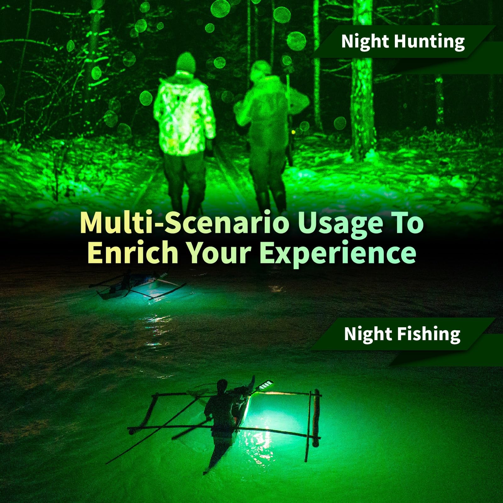 BINGLUX Hog Lights for Night Hunting – 12000LM Green 1 Pack, Black