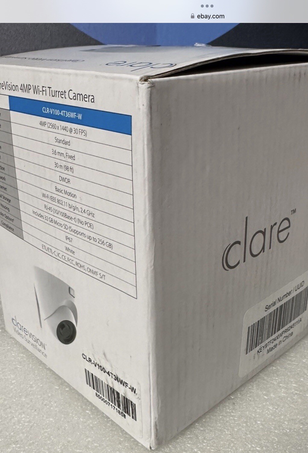 ClareVision Security IP Turret Color Camera W/ 3.6 mm Lens 4MP WDR IR NEW