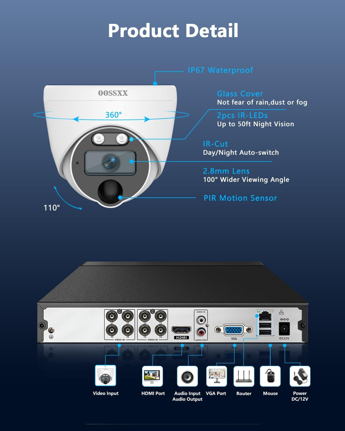 4K Wired CCTV Security Camera System, 8CH HD DVR Kit, 4X Dome IP66 Indoor Outdoo